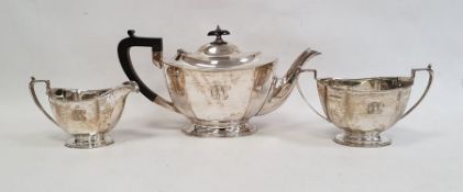 Silver three-piece tea set by Frank Cobb & Co Ltd, Sheffield 1939, comprising teapot, two-handled