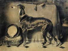 British School - late 19th/early 20th century Chalk and pastel Greyhound after Landseer signed