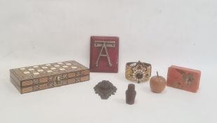 Desk letter tidy with red leather base and chrome clip shaped as a letter 'A', an inlaid folding