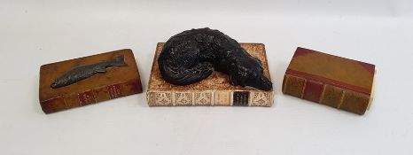 Brass model of a seated lady in classical dress, on marbled base, a modern plated and leather