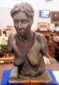 Katharine J Miller B.F.A half-length plaster sculpture of a female nude, with bronze-effect