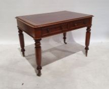 19th century mahogany writing table, the rectangular top with red leather inset, moulded edge