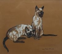 Jean Parry-Williams (1918-2010) Chalk and pastel Two Siamese cats, 