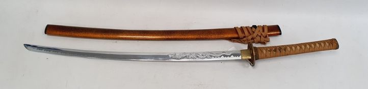 Modern Japanese Katana sword with shagreen-effect hilt, the tsuba with pierced dragon decoration,