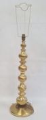 Large modern brass table lamp with brushed knopped stem, 67cm high