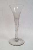 Mid 18th century wine glass with trumpet bowl, the stem and bowl engraved with Jacobite Rose