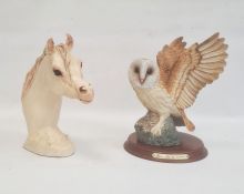 Ceramic sculpture of a horse's head by Irene French, incised signature, 27cm high and a Leonardo