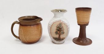 Rob Fierek studio pottery vase decorated with two sgraffito panels depicting trees in a landscape on