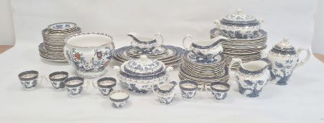 Booths Real Old Willow blue, white and gilt dinner service to include set of graduated meat