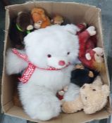 Six boxes of assorted toys and games including soft toys, remote control cars, dolls, etc