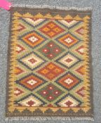 Small Maimana kilim rug in browns and greens etc., 81cm x 64cm.