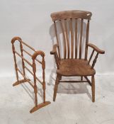Slatback carver chair, and a towel rack