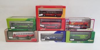Box of assorted mainly model cars to include Oxford Park Ride double decker buses, other buses, a