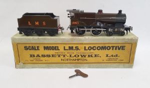 Bassett-Lowke LMS clockwork compound loco (3302/0) no.1063, with tender in brown LMS Livery, with