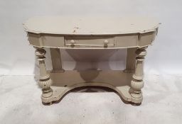 Painted and shabby chic style hall table, the shaped bow front with single drawer, on turned and