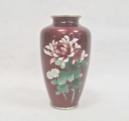 Japanese cloisonne enamel vase of shouldered tapering form, the silver wire depicting a spray of