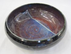 Dartington studio pottery bowl in purple and red, 27cm diameter