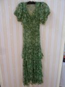 1930's printed chiffon tea dress, cowl neck with a chiffon covered weight to keep the shape