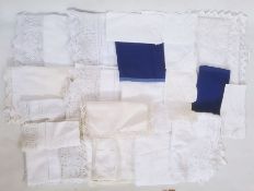 Assorted linen to include pillowcases, sheets, napkins, tablecloths, embroidered,  drawn thread,