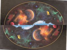 David Miller (20th century school)  Limited edition print  Dolphins with planets, no.274/450, signed