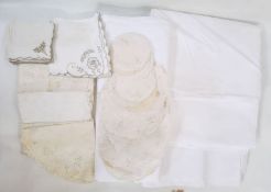 Quantity of assorted damask tablecloths, table napkins, table mats, etc. (1 box)