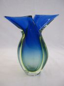 Murano glass vase in blue, green and clear with flared rim, 28cm high  Condition ReportOverall