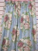 Pair of blue ground, rose patterned fabric curtains 70 x 255cm (2) (approx)