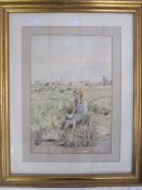 William Alexander Cuthbertson (1882-1966)  Watercolour  Girl reading by waterside, signed in