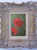 S A Neal  Oil on board Poppies, signed lower right, 15.5cm x 10.5cm
