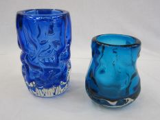 Whitefriars knobbly glass in blue, 17cm high and another smaller in turquoise, 13cm high (2)