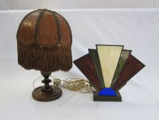 Art Deco coloured glass fan-shaped table lamp on a rectangular metal base, 28cm high and a 20th