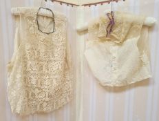 Victorian bobbin lace blouse, sleeveless, button fastening at the back, square neck, chiffon