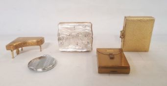 Five various compacts to include a Pygmalion compact shaped as a piano, a Stratton compact mascot