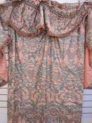 Pair of green ground, peach decorated curtains approx 100 x 205 cm (2)