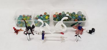 Large quantity of glass marbles and various animal ornaments