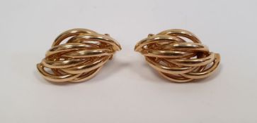 Pair of modern 14ct gold earrings, lozenge shaped of crossover design,  6.5g approx.