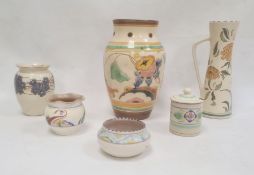 Studio pottery vase with incised and painted floral decoration, 24cm high, a Watcombe pottery