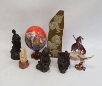 Three bronze-effect models to include girl playing with doll, mouse asleep in armchair, painted