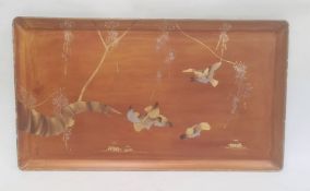 Lacquer tray with gilt decoration of birds and foliage, 34cm x 59cm