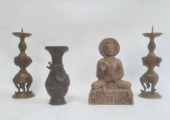 Japanese bronzed vase, dragon relief, 16cm high, a bronzed seated Buddha and a pair of