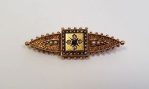 LOT WITHDRAWN Victorian 15ct gold mourning brooch set with four small diamonds, single sapphire