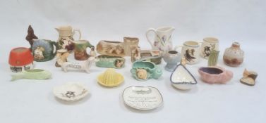 Cinque Ports pottery jug decorated with sweet peas, a pair of mugs decorated with birds, a Hornsea