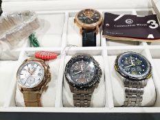 Four watches in case; including Citizen eco-drive, and Constantin Weisz watch etc