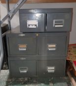 Set of three various metal filing drawers