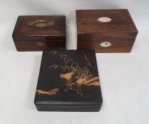 Three assorted boxes to include a 19th century rosewood and mother of pearl inlaid box, Japanese