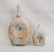 Two studio pottery vases decorated with sea shells on pale green ground (2)