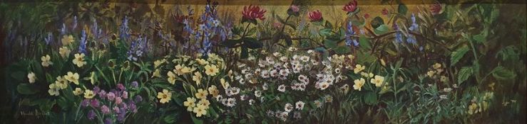 S Anqus  Oil on board Wild flowers, signed lower left, 30cm x 121cm  Downey(?)  Oil on canvas
