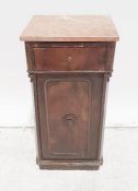 Pot cupboard, pink marble top with single drawer and cupboard door, plinth base