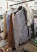 Lady's sheepskin jacket, a lady's blue suede jacket, a Dorothy Perkins fur trimmed leather gilet and
