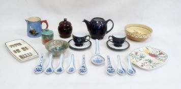 Dartmouth pottery jug decorated with a seagull, a mid century Palissy dish decorated in the '